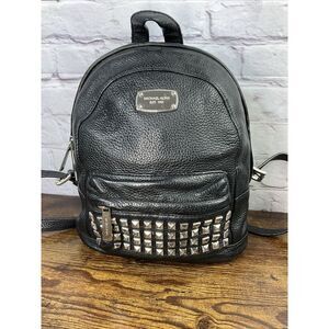 Michael Kors Black Pebble Leather Silver Studded Backpack Purse Shoulder Bag